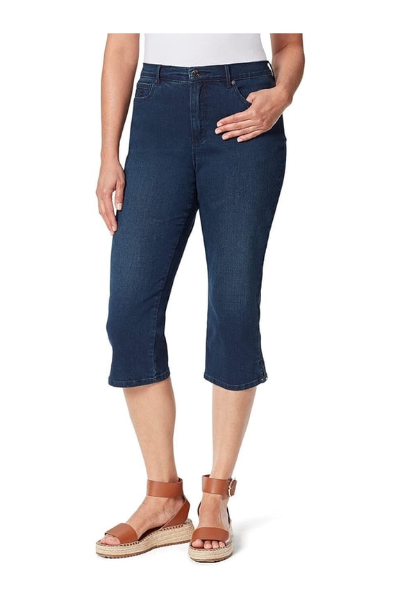 Womens Navy Zippered Pocketed Vented Hem Capri Jeans 6