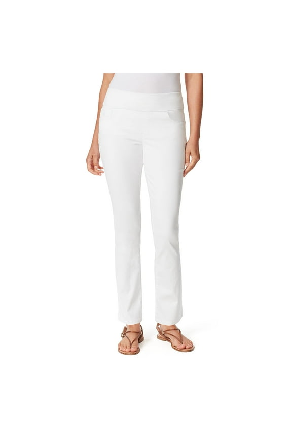 Womens White Denim Pocketed High Rise Slimming Pull On Straight leg Jeans 4