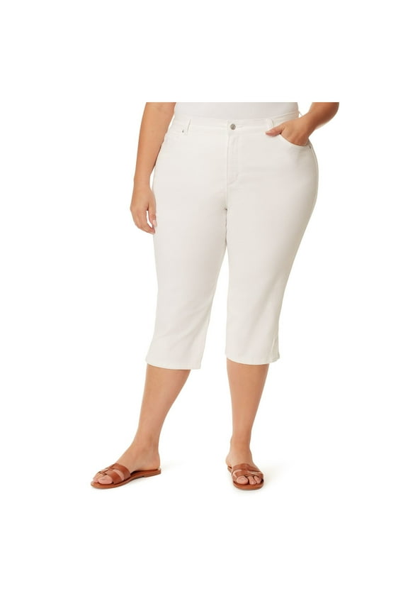 Womens White Zippered Pocketed Button Closure Rivets Vented Capri Pants Plus 24W