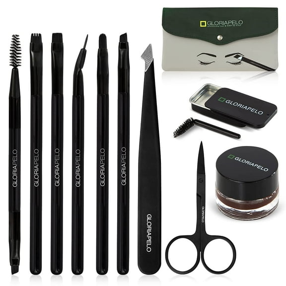 GLORIAPELO 10pcs Eyebrow Brush Makeup Set - Essential Brow Set - Complete Eyebrow Tool Kit