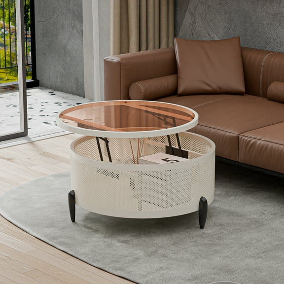 GLORY PATIO Round Coffee Table With Lifting Top And Storage Function