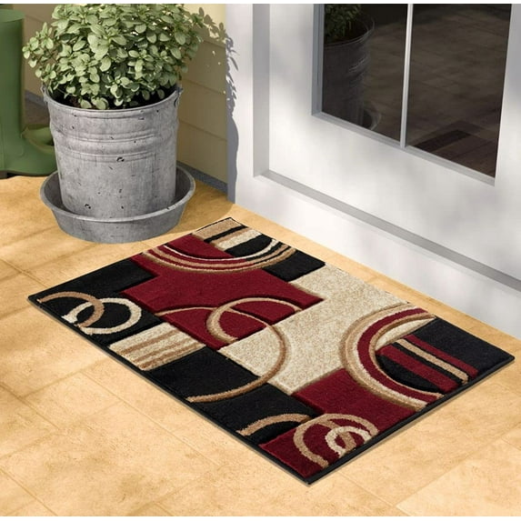 GLORY RUGS Area Rug 2x3 Door Mat Dark Red Geometric Soft Floor Carpet with Premium Fluffy Texture for Indoor Living Dining Room and Bedroom Area