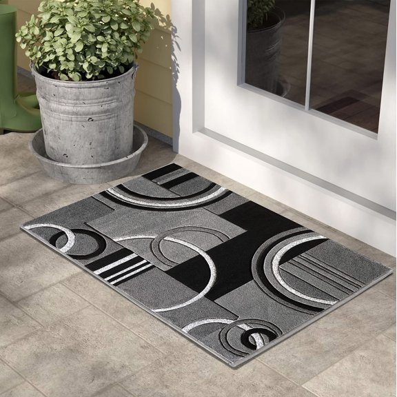 GLORY RUGS Area Rug 2x3 Door Mat Grey Geometric Soft Floor Carpet with Premium Fluffy Texture for Indoor Living Dining Room and Bedroom Area