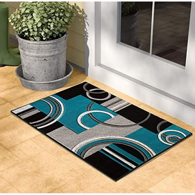 GLORY RUGS Area Rug 2x3 Door Mat Turquoise Geometric Soft Floor Carpet with  Premium Fluffy Texture for Indoor Living Dining Room and Bedroom Area