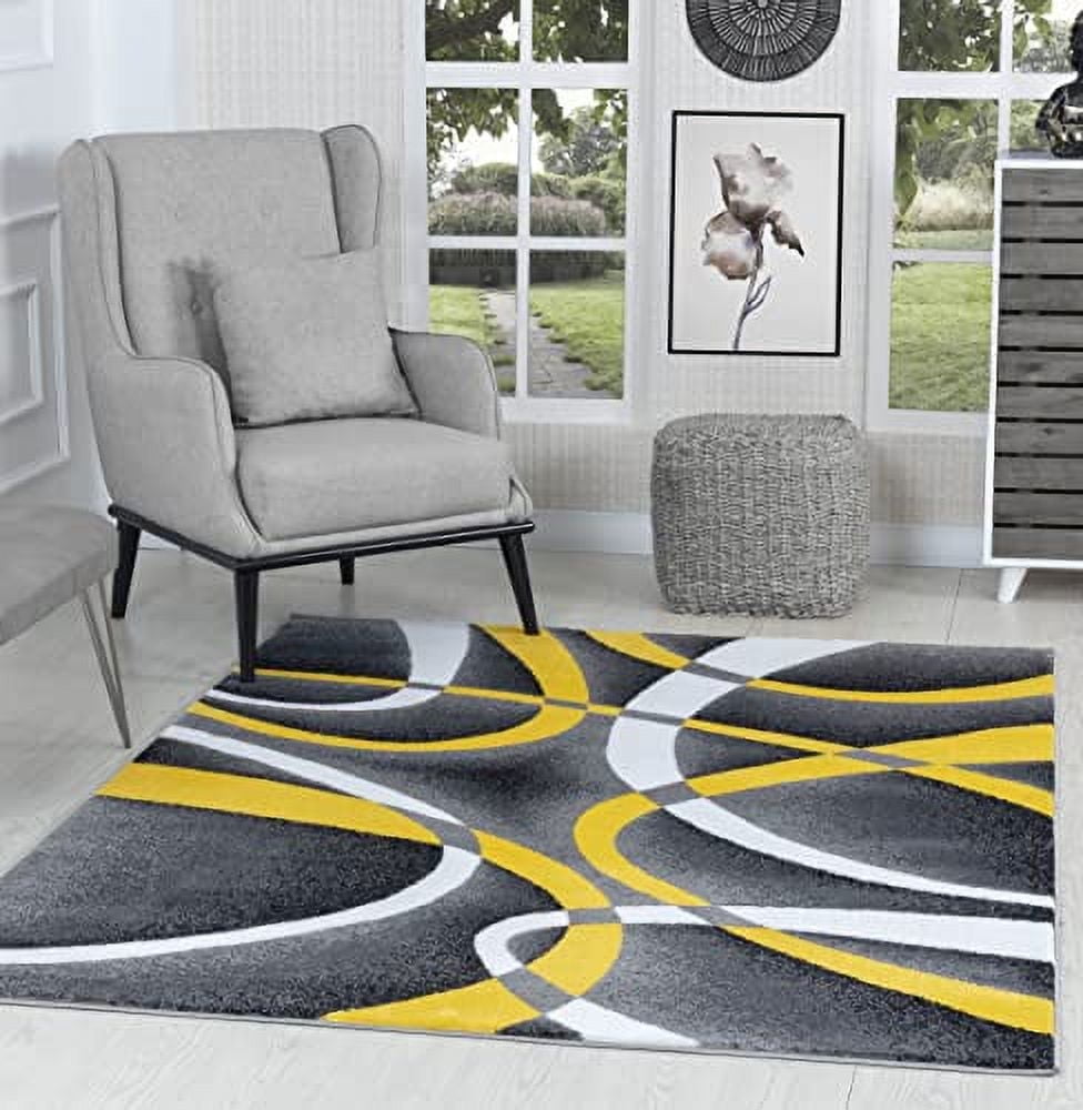 GLORY RUGS Area Rug 4x6 Yellow Door Mat Modern Swirls Carpet Bedroom ...