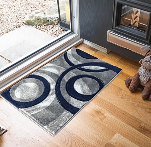 GLORY RUGS, Area Rug, 2x3, Navy Circles Geometry Soft Hand Carved ...