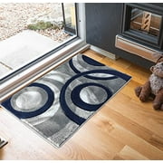 GLORY RUGS Area Rug Modern 2x3 Navy Circles Geometry Soft Hand Carved Contemporary Floor Carpet Fluffy Texture for Indoor Living Dining Room and Bedroom Area