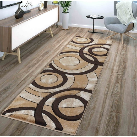 GLORY RUGS Area Rug Modern 2x7 Brown Circles Geometry Soft Hand Carved Contemporary Floor Carpet Fluffy Texture for Indoor Living Dining Room and Bedroom Area