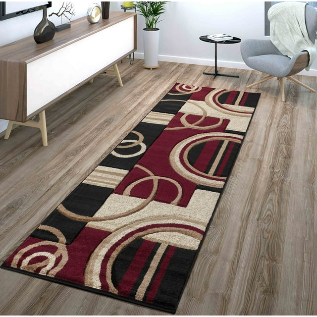 GLORY RUGS Area Rug Modern 2x7 Dark Red Soft Hand Carved Contemporary