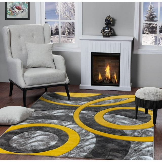 GLORY RUGS Area Rug Modern 2x7 Yellow Circles Geometry Soft Hand Carved