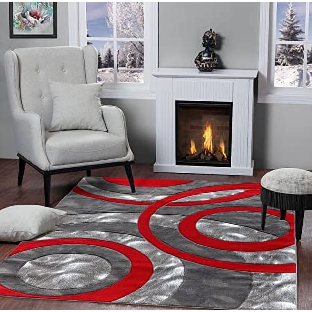 GLORY RUGS Area Rug Modern 4x6 Light red Circles Geometry Soft Hand ...
