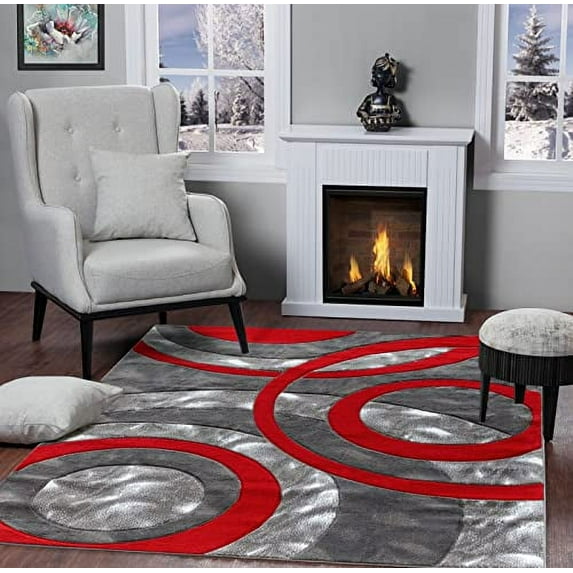 GLORY RUGS Area Rug Modern 4x6 Light red Circles Geometry Soft Hand Carved Contemporary Floor Carpet Fluffy Texture for Indoor Living Dining Room and Bedroom Area