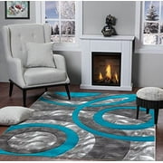 GLORY RUGS Area Rug Modern 5x7 Turquoise Circles Geometry Soft Hand Carved Contemporary Floor Carpet Fluffy Texture for Indoor Living Dining Room and Bedroom Area