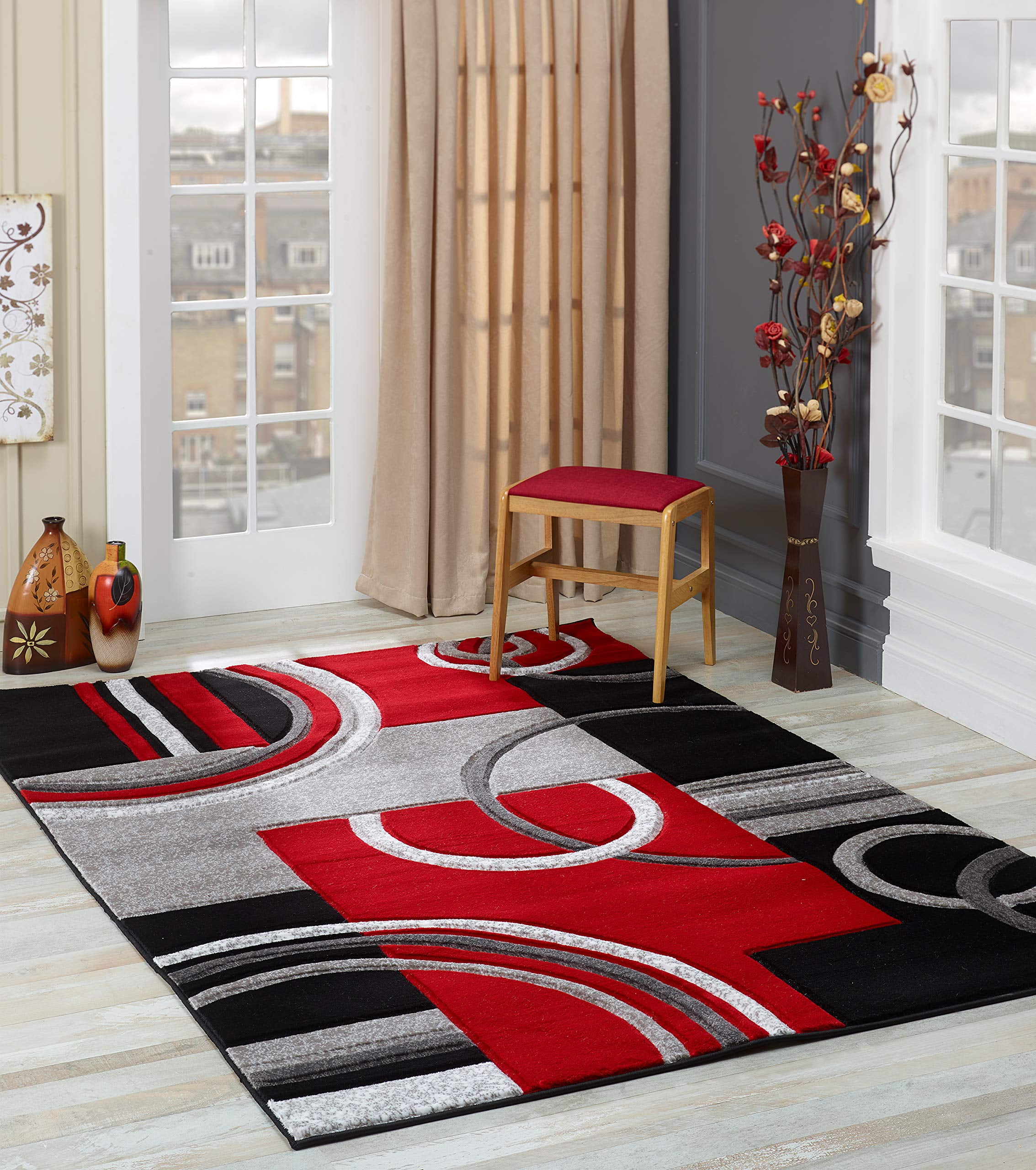 GLORY RUGS Contemporary 8x10 Red Rug, Soft Hand Carved, Premium Fluffy