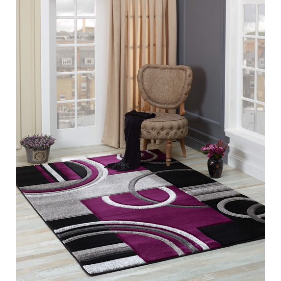 GLORY RUGS Area Rug Modern Soft Hand Carved Contemporary Floor Carpet with Premium Fluffy Texture for Indoor Living Dining Room and Bedroom Area (4x6, Purple)