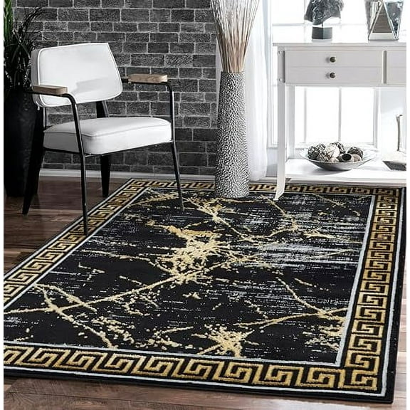GLORY RUGS Area Rugs Marble 2x3 Black Gold Carpet Modern Abstract Rug Living Room Dining Bedroom Rug