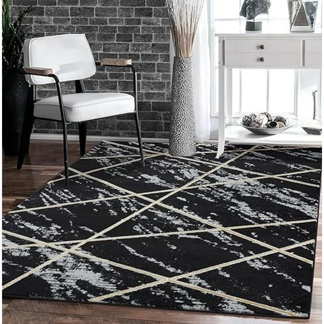 GLORY RUGS Area Rugs Marble 4x5 Black Gold Carpet Modern Abstract Rug ...
