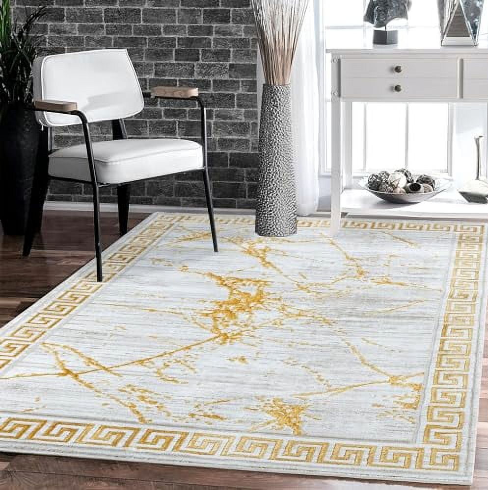 GLORY RUGS Area Rugs Marble 8x10 Cream Gold Carpet Modern Abstract Rug