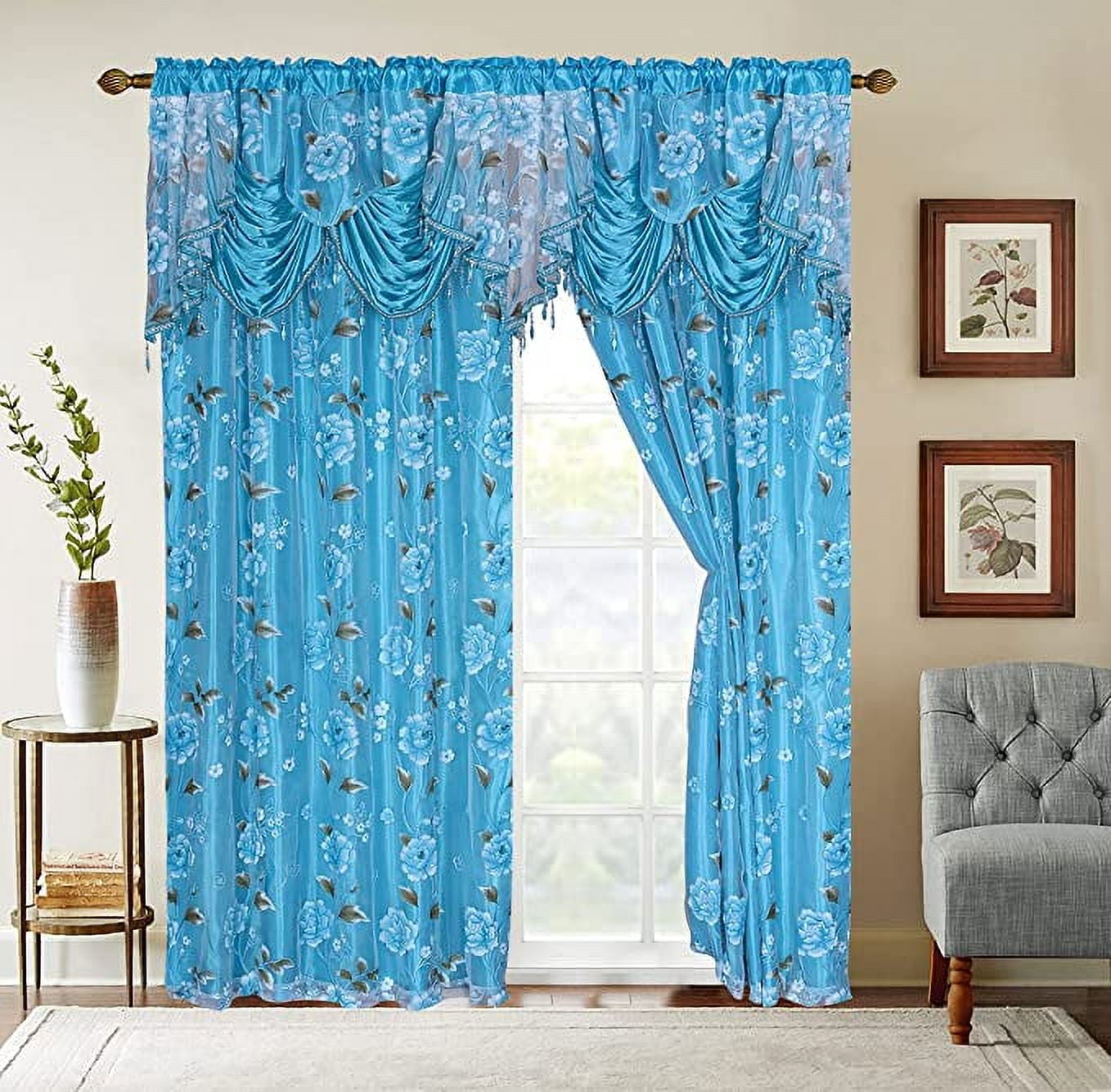 GLORY RUGS Luxury Floral Drapes with Valance and Sheer Backing, 55x84 ...