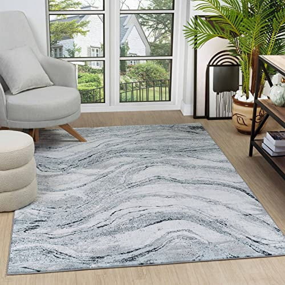 Grey Navy Abstract Low Pile 8' x 10' Rectangular Rug
