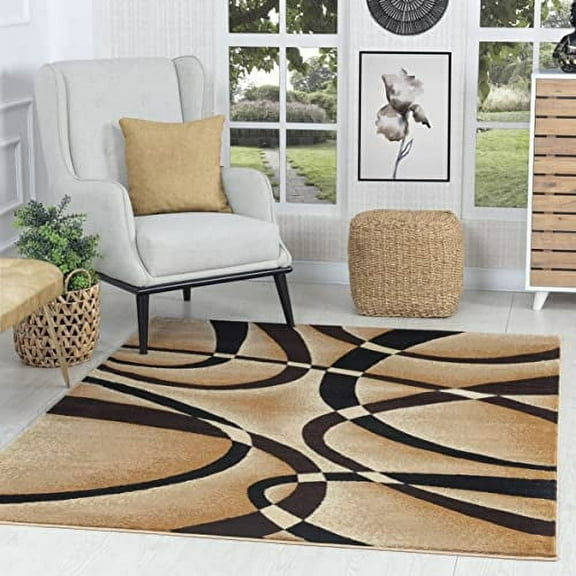 GLORY RUGS Modern Area Rug 5x7 Beige Swirls Carpet Bedroom Living Room Contemporary Dining Accent Sevilla Collection 4816A (Brown)
