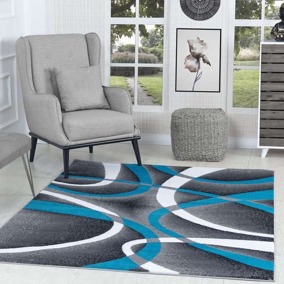 GLORY RUGS Modern Area Rug 5x7 Turquoise Swirls Carpet Bedroom Living Room Contemporary Dining Accent Sevilla Collection 4816A