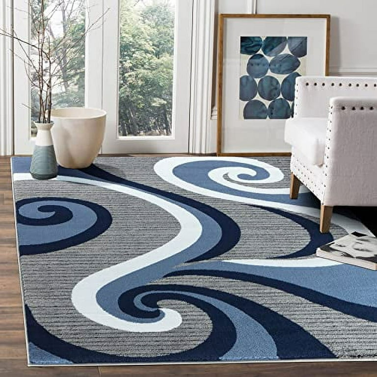 Glory Rugs Modern Area Rug Swirls Carpet Bedroom Living Room Contemporary Dining Accent Sevilla Collection 4817A (Navy, 2X3)