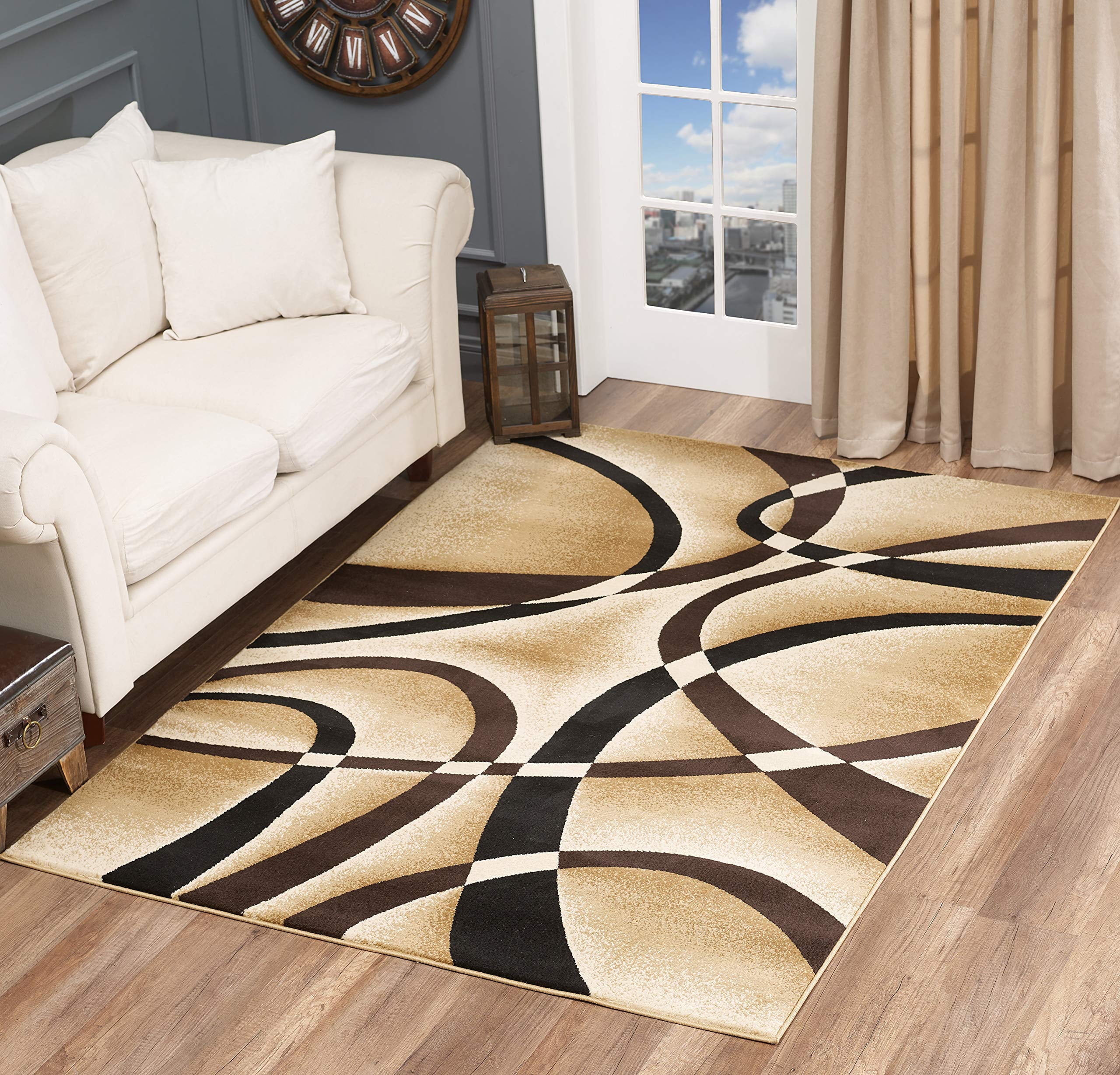 GLORY RUGS Modern Area Rug 8x10 Brown Swirls Carpet - Bedroom, Living ...