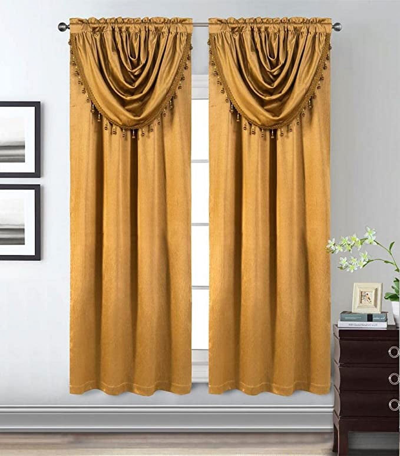 Glory Rugs Jacquard Luxury Window Curtain Panel With Attached Valance – 112x84 Inches, Black, Rod Pocket Style - View #5