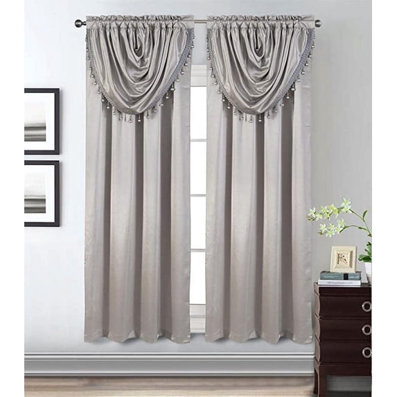 GLORY RUGS Window Panel with Attached Valance Curtain Bedroom Living Room Dining 42"X84" Grey
