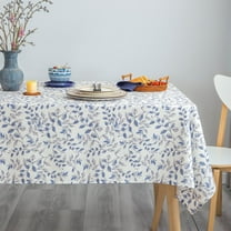 GLORY SEASON Rustic Tablecloth Classic Plant Leaf Printed Linen Fabric Rectangle/Oblong Table Cover Farmhouse Decoration 52x70In
