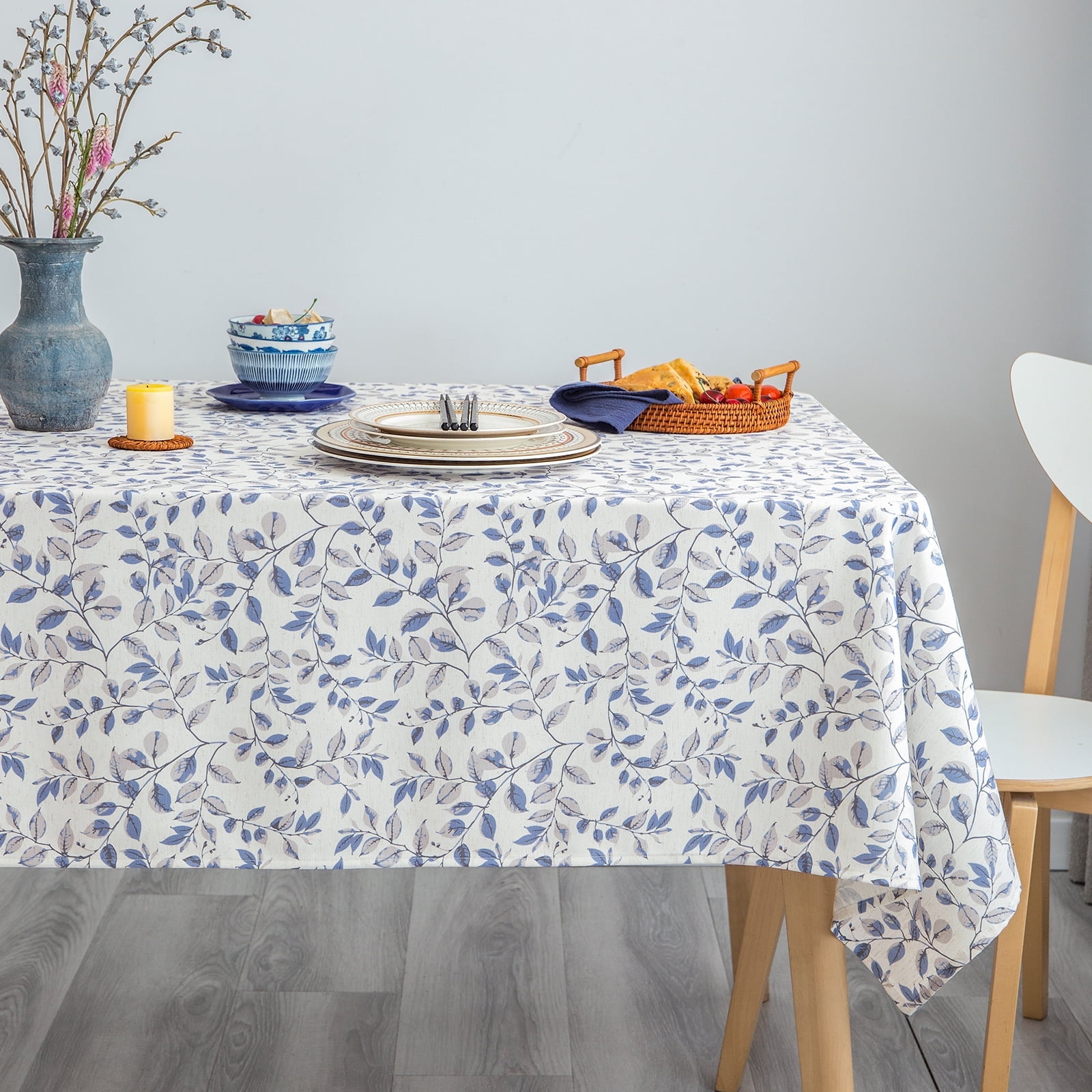 Rustic Cloth Tablecloth GLORY SEASON Rustic Tablecloth Classic Plant Leaf Printed Linen Fabric ...