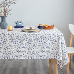GLORY SEASON Rustic Tablecloth Classic Plant Leaf Printed Linen Fabric Rectangle/Oblong Table Cover Farmhouse Decoration 55x84In