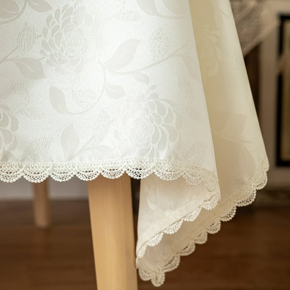 GLORY SEASON Textured Tablecloth Waterproof Spillproof Rectangle Jacquard Fabric Tabletop 55x70 In White
