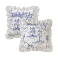 thumbnail image 1 of GLORY SEASON Throw Pillow Covers Set of 2 French Village Printed Linen Fabric Square Pillow Cases Retro Ruffle Flounces Trim 18 x 18 In, 1 of 8