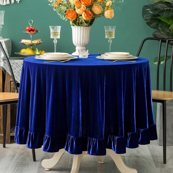 GLORY SEASON Velvet Luxurious Round Table Cloth Farmhouse Tablecloths for Party Baby Shower Tabletop Blue 70 in
