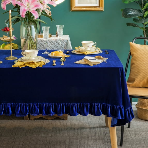 GLORY SEASON Velvet Luxurious Solid Rectangle Tablecloth Farmhouse Tablecloths for Party Baby Shower Kitchen Dinning Tabletop Decoration Blue 52x70 in