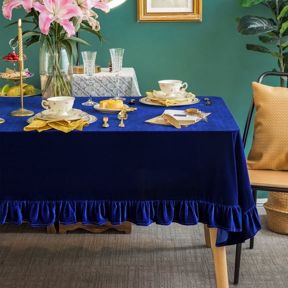 GLORY SEASON Velvet Luxurious Solid Rectangle Tablecloth Farmhouse Tablecloths for Party Baby Shower Kitchen Dinning Tabletop Decoration Blue 60x102 in