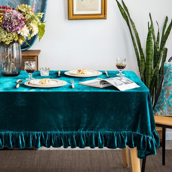 GLORY SEASON Velvet Luxurious Solid Rectangle Tablecloth Farmhouse Tablecloths for Party Baby Shower Kitchen Dinning Tabletop Decoration Green 52x70 in