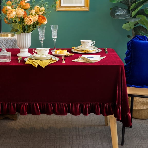GLORY SEASON Velvet Luxurious Solid Rectangle Tablecloth Farmhouse Tablecloths for Party Baby Shower Kitchen Dinning Tabletop Decoration Red 52x70 in