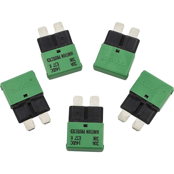 GLOSO E37 30A Low Profile ATC/ATO Circuit Breaker, Auto Reset (T1), (30A - 5 Pack)