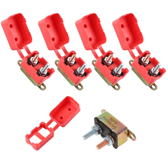 GLOSO E513 Stud Bolt Type Circuit Breaker, Auto Reset (T1), Lengthwise Bracket, Metal, (5 Amp - 5 pack)