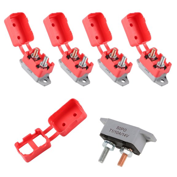 GLOSO E518 Stud Bolt Type Circuit Breaker, Auto Reset (T1), Lengthwise Bracket, Plastic, (10 Amp - 5 pack)