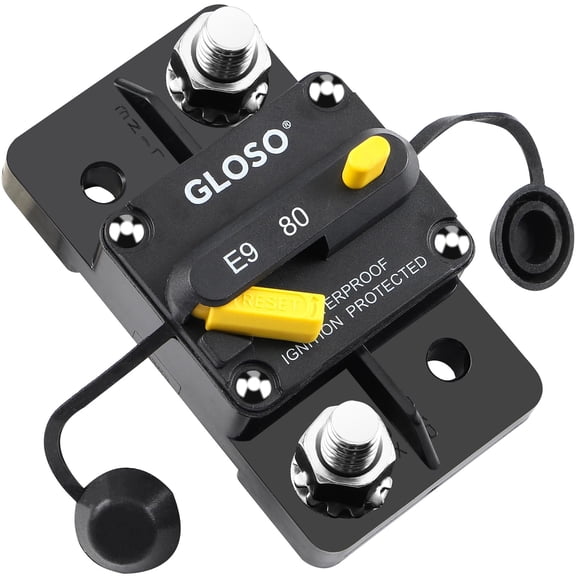 GLOSO E93 80A Circuit Breaker, Surface Mount, 3/8" Diagonal Stud, Manual Reset