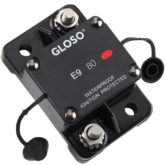 GLOSO E97L Hi-Amp Thermal Circuit Breaker w/ LED indicator, Surface Mount, Auto Reset (T1), 1/4" Diagonal Studs, 80 Amps