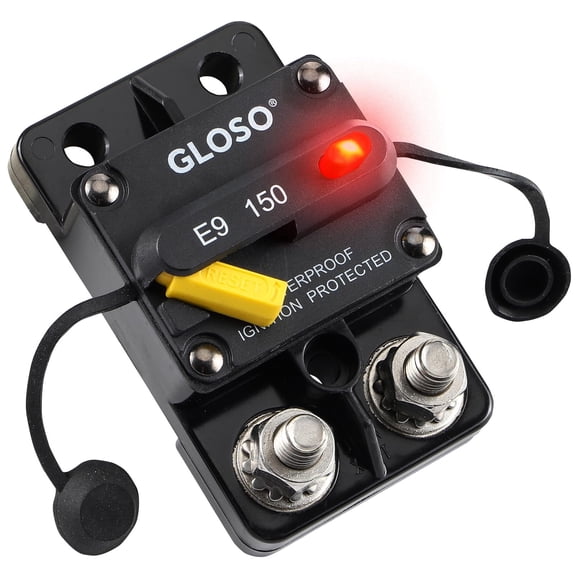 GLOSO E9CL Hi-Amp Thermal Circuit Breaker w/ LED indicator, Surface Mount, Manual Reset (T3), 5/16" Side-by-side Studs, 150 Amps