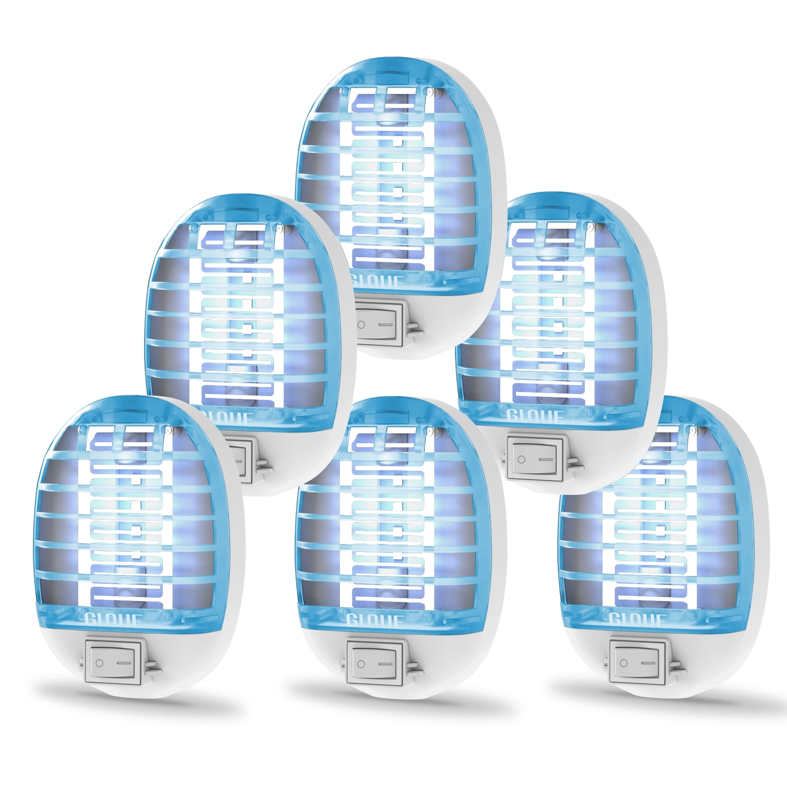 GLOUE Electric Zapper, Bug Zapper Electronic Insect Killer Flies Pests Trap Indoor, Mosquito Killer with Blue Light for Home, Kitchen, Bedroom, Baby Room, Office (6 Packs)