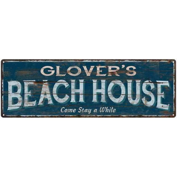GLOVER'S Beach House Blue Rustic Cabin Home Decor 8x24 Metal 108240026468