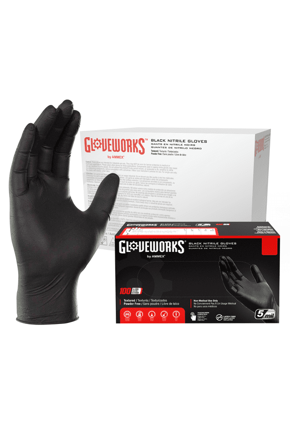 Black Nitrile Gloves for Auto, Detailing, Mechanics, L, 1000 Count