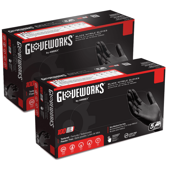 GLOVEWORKS Black Nitrile Gloves for Auto, Detailing, Mechanics, S, 200 Count